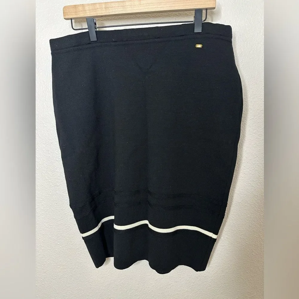 Escada Black Contrast Striped Wool Pencil Skirt Sz L